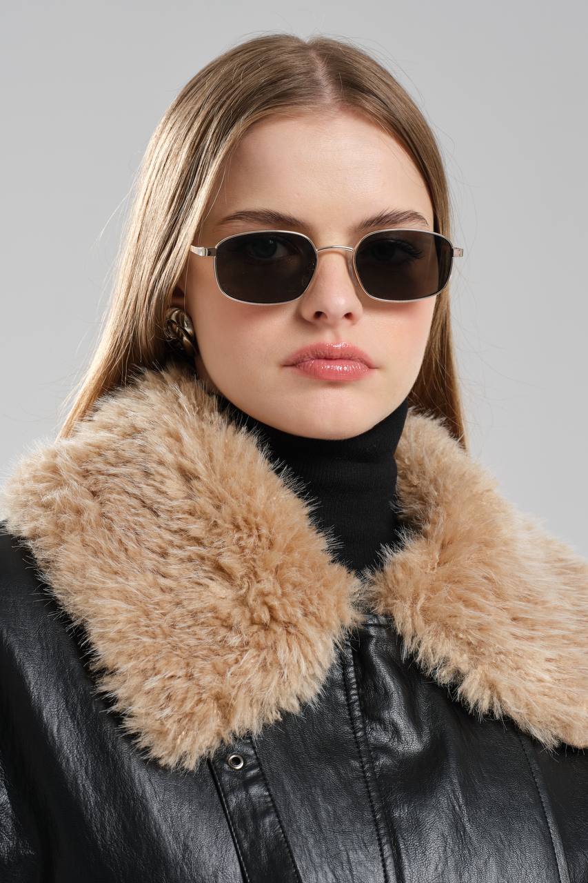 Kadın Deri Yakası Kürk Detaylı İçi Peluş Tasarım Ceket Mont