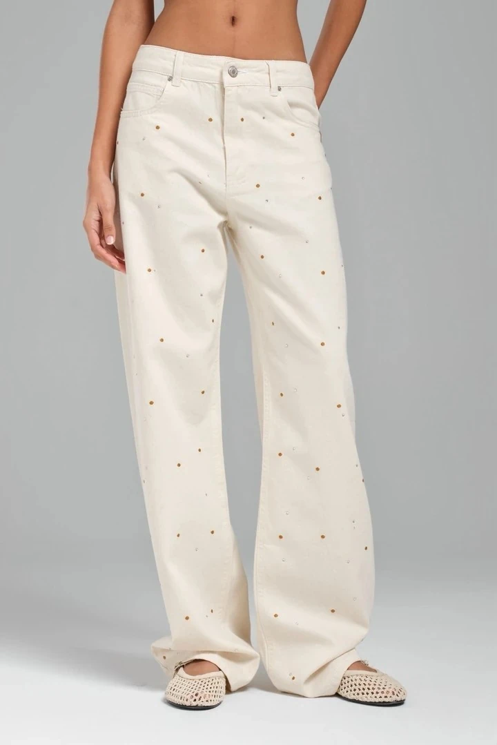 Kadın Önü Yapıştırma Taş Detaylı Tasarım Jean