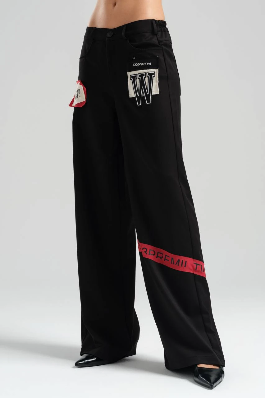 Wide Leg Trousers with Emblem Detail