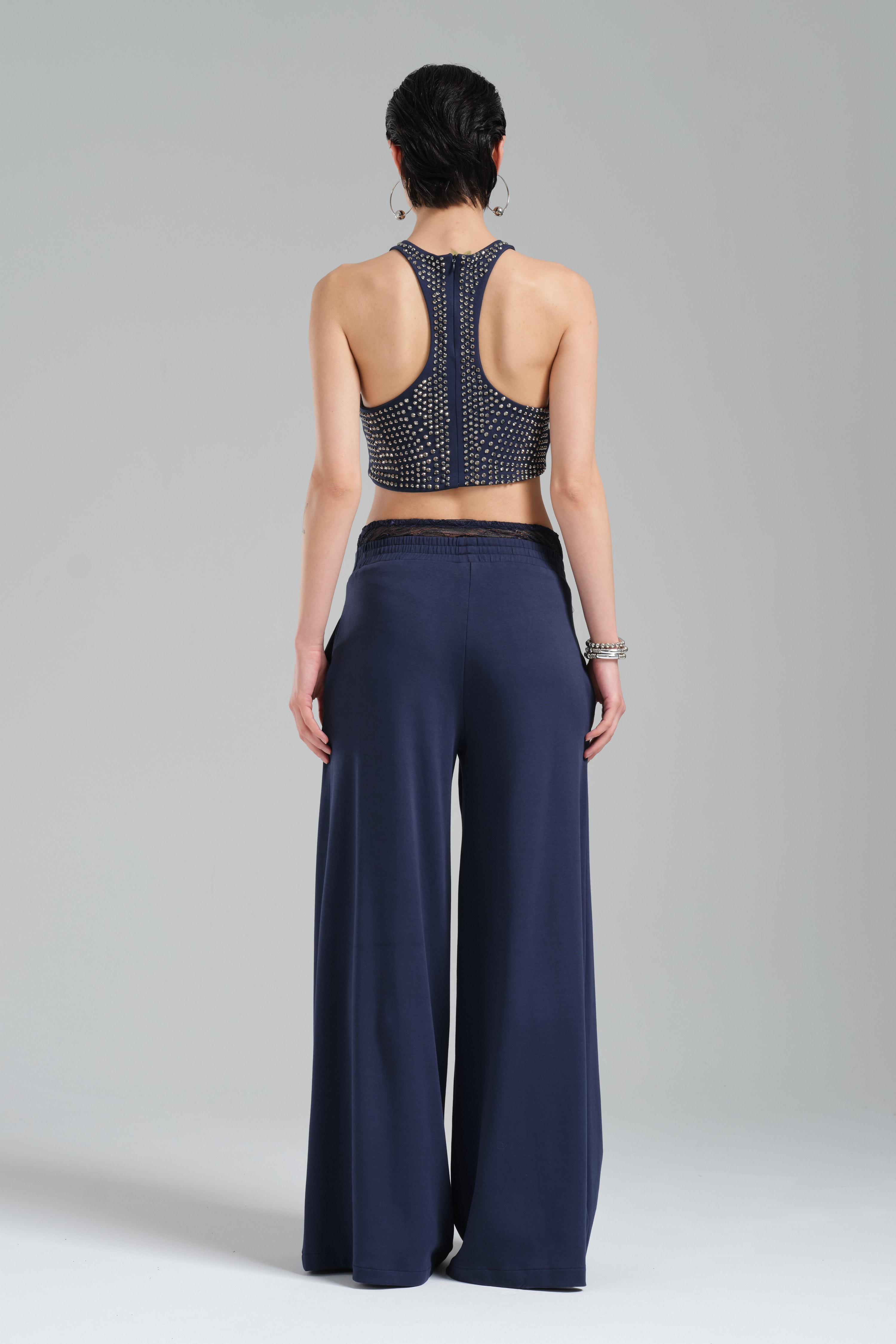 Women's Stone Knitted Fabric Slim Fit Design Crop Blouse