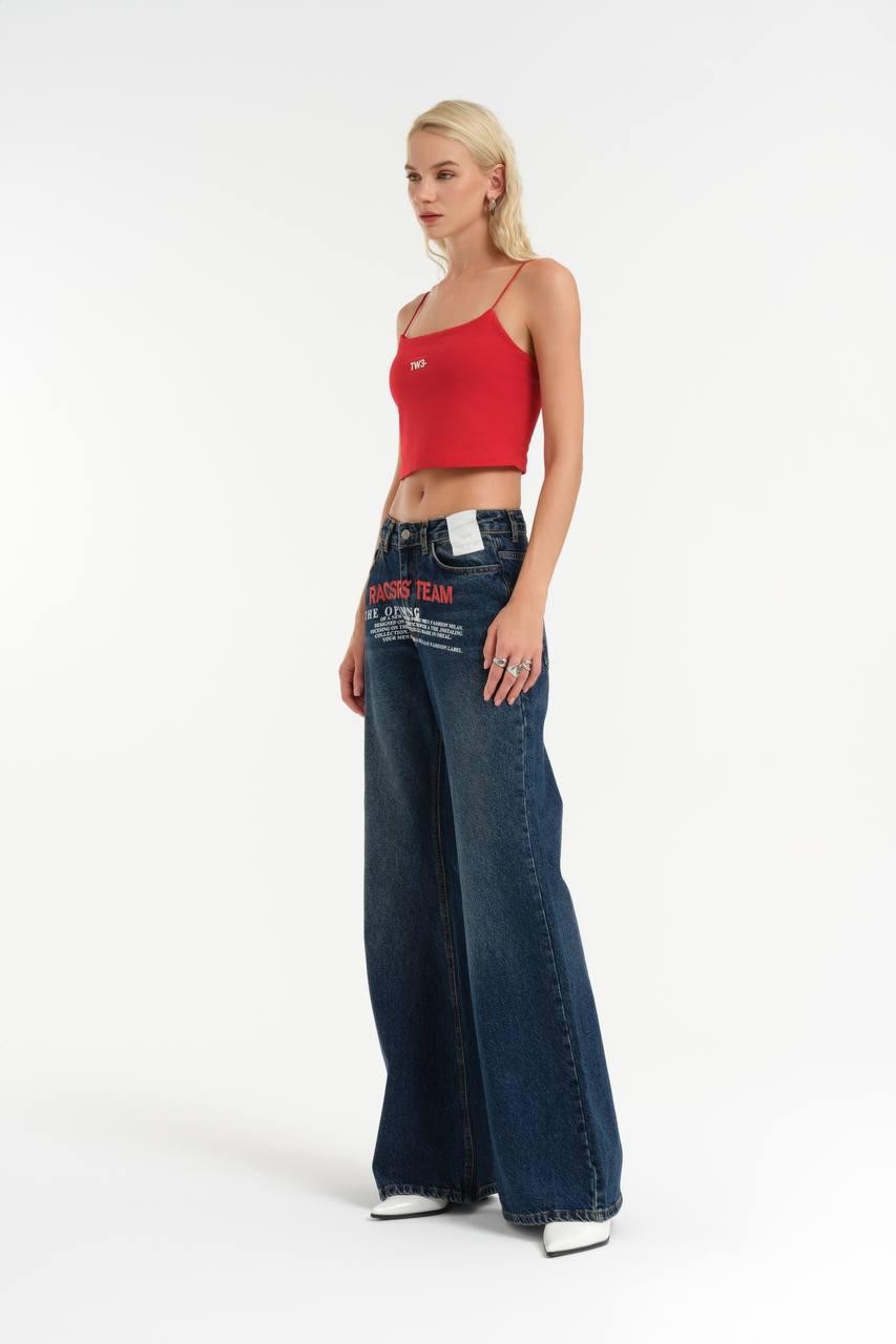 Front Printed Flare Jeans