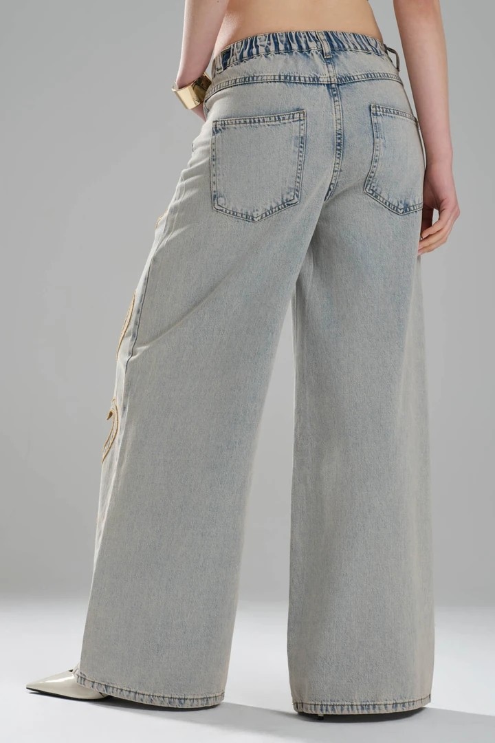 Kadın Kalp Nakışlı Tasarım Denim Palazzo Jean