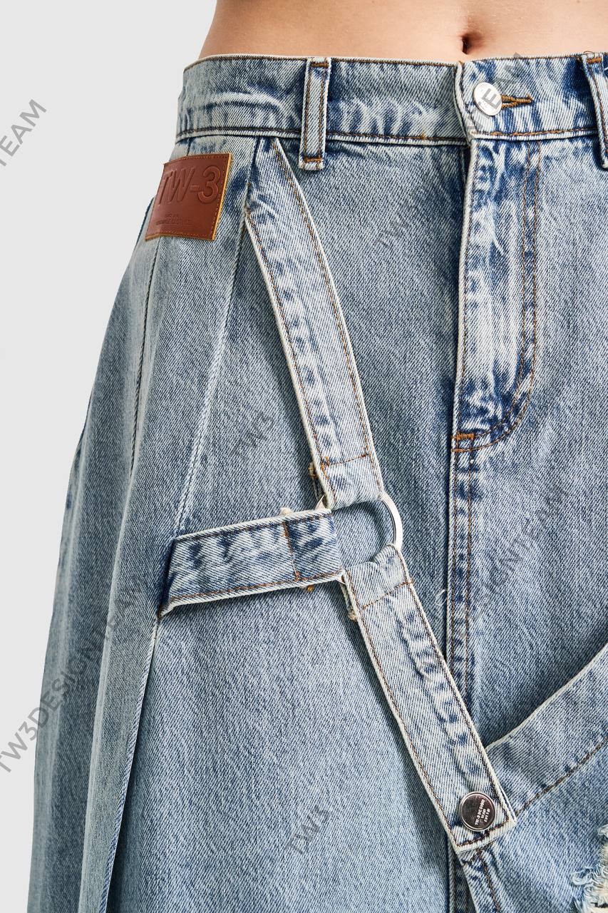 Kadın Denim Kumaş Askılı Crop Tasarım Bluz