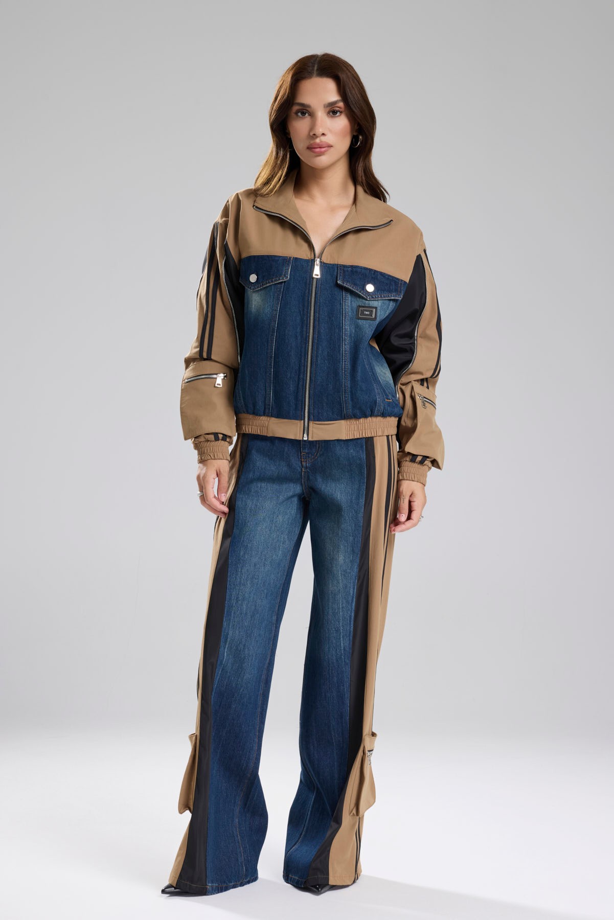 Kadın Denim Garnili Şerit DetaylıTasarım Ceket
