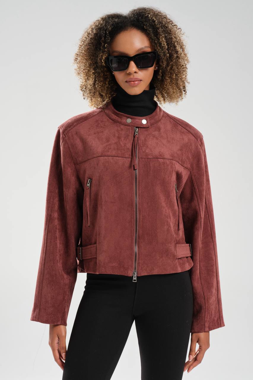 Kadın Süet Kumaş İçi Astarlı Önü Fermuarlı Tasarım Ceket