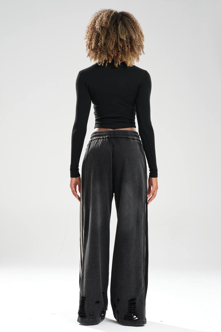 Kadın Yıkamalı Yanları Fermuar ve Şerit Detaylı Tasarım Pantolon