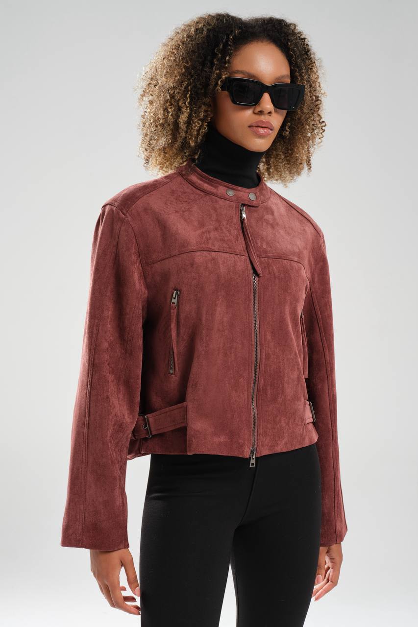 Kadın Süet Kumaş İçi Astarlı Önü Fermuarlı Tasarım Ceket