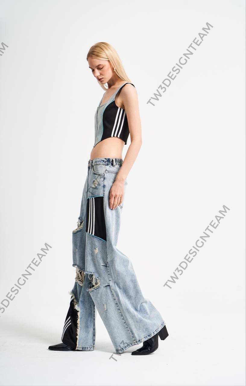 Denim Kumaş Tasarım Kadın Crop