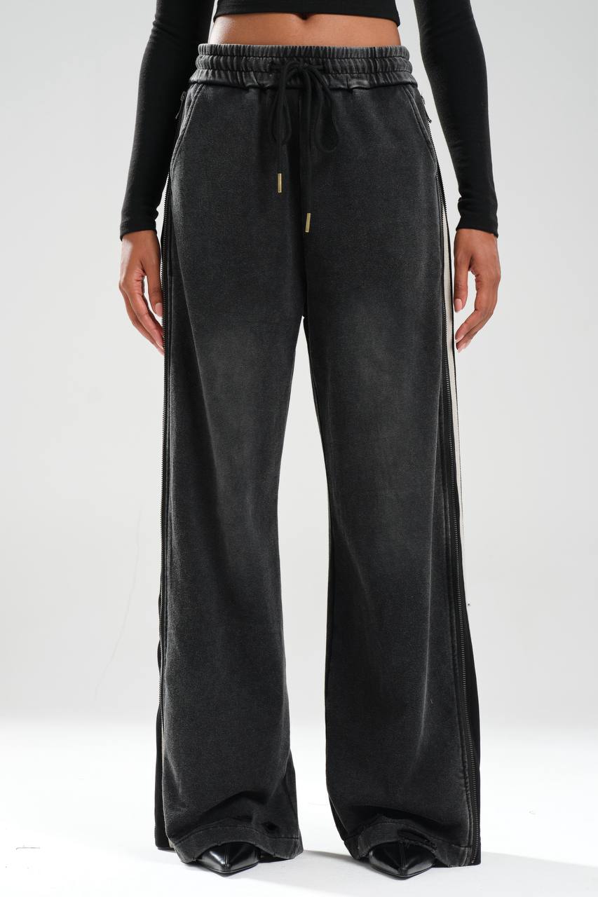 Kadın Yıkamalı Yanları Fermuar ve Şerit Detaylı Tasarım Pantolon