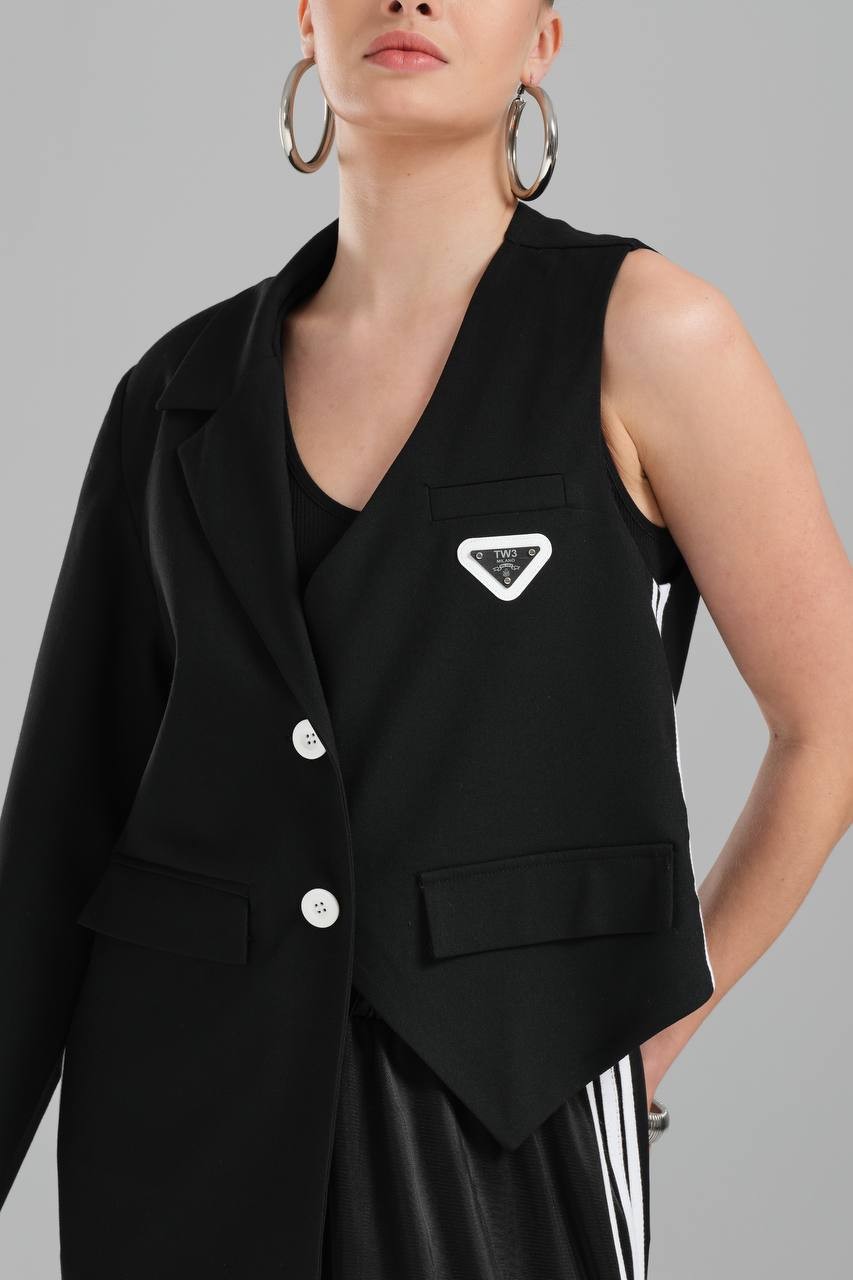 Women's Stripe Detailed Special Design Blazer Vest Jacket