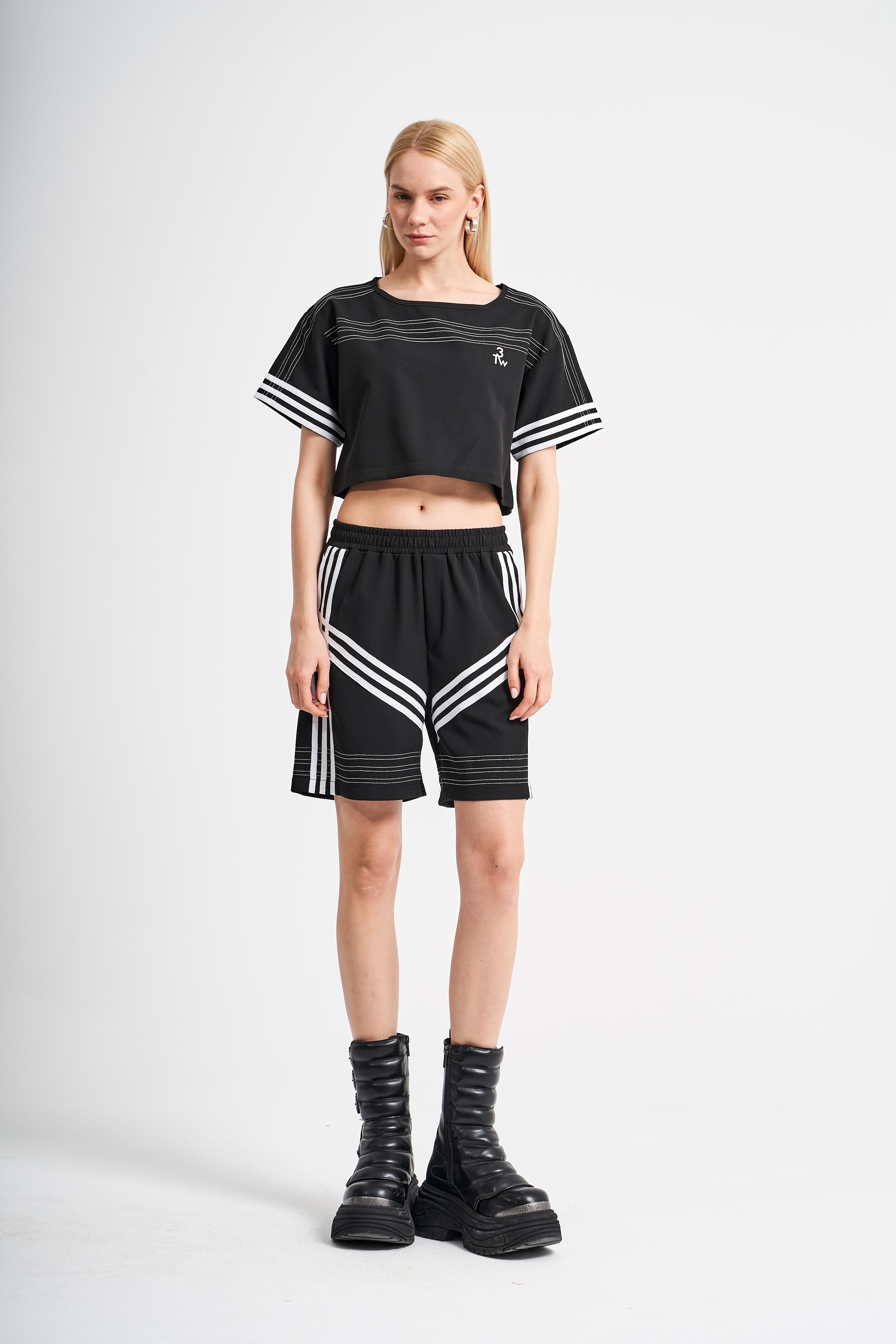 Tw3 Designed White Striped Black Blouse