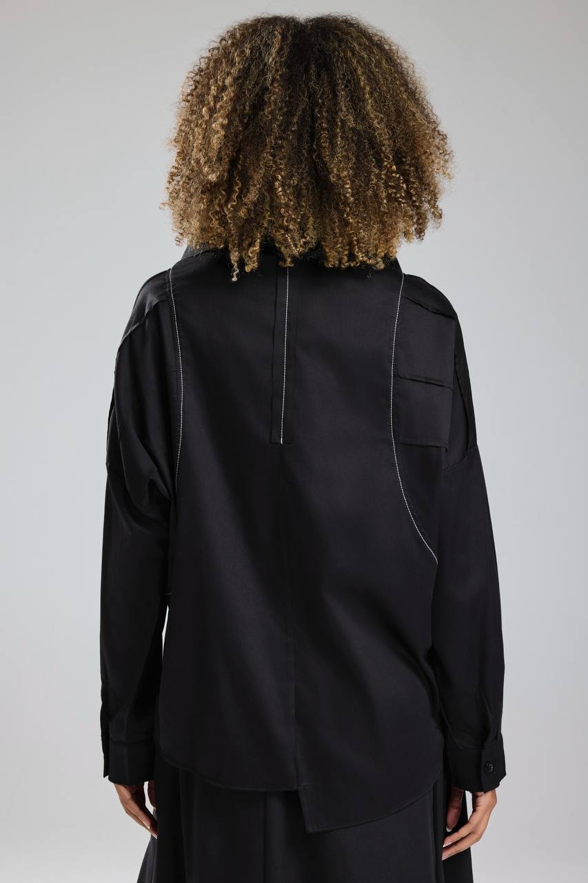 Kadın Yarasa Kollu Nervür Detaylı Tasarım Gömlek