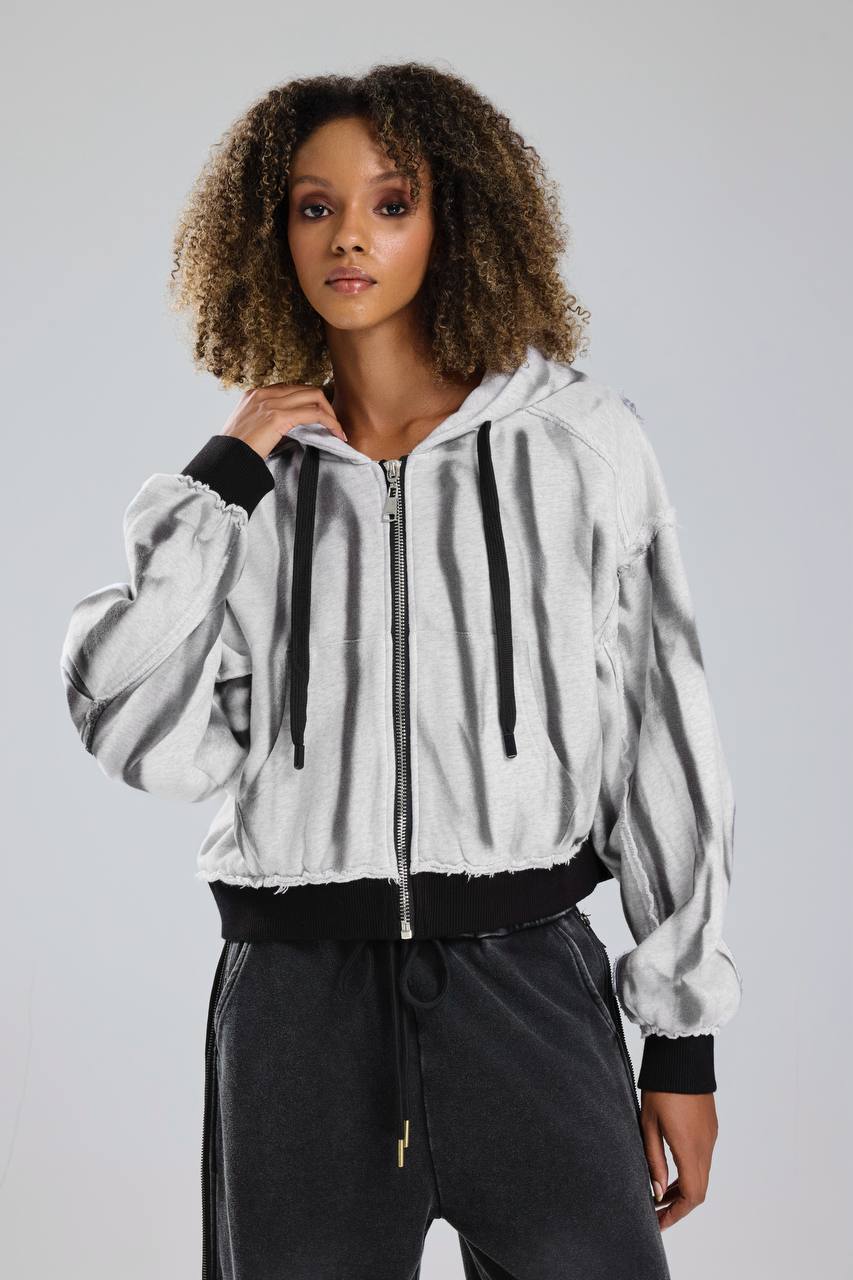 Kadın Örme Kumaş Baskı Detaylı İçi Astarlı Kapüşonlu Tasarım Ceket