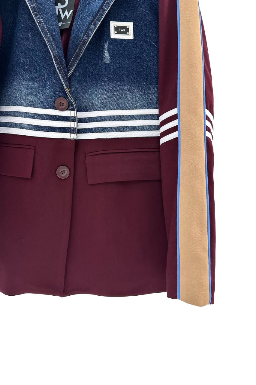 Kadın Denim Kumaş Garnili Şerit Detaylı Tasarım Blazer Ceket