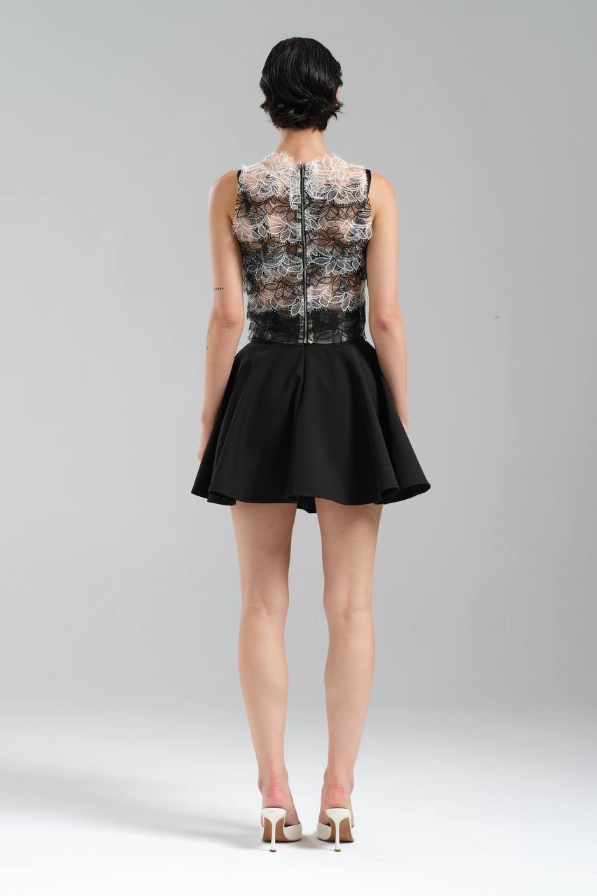 Kadın İki Parça Etek ve Bluz Üstü Dantel Alt Kısmı Dokuma Kumaş Tasarım Alt Üst Takım