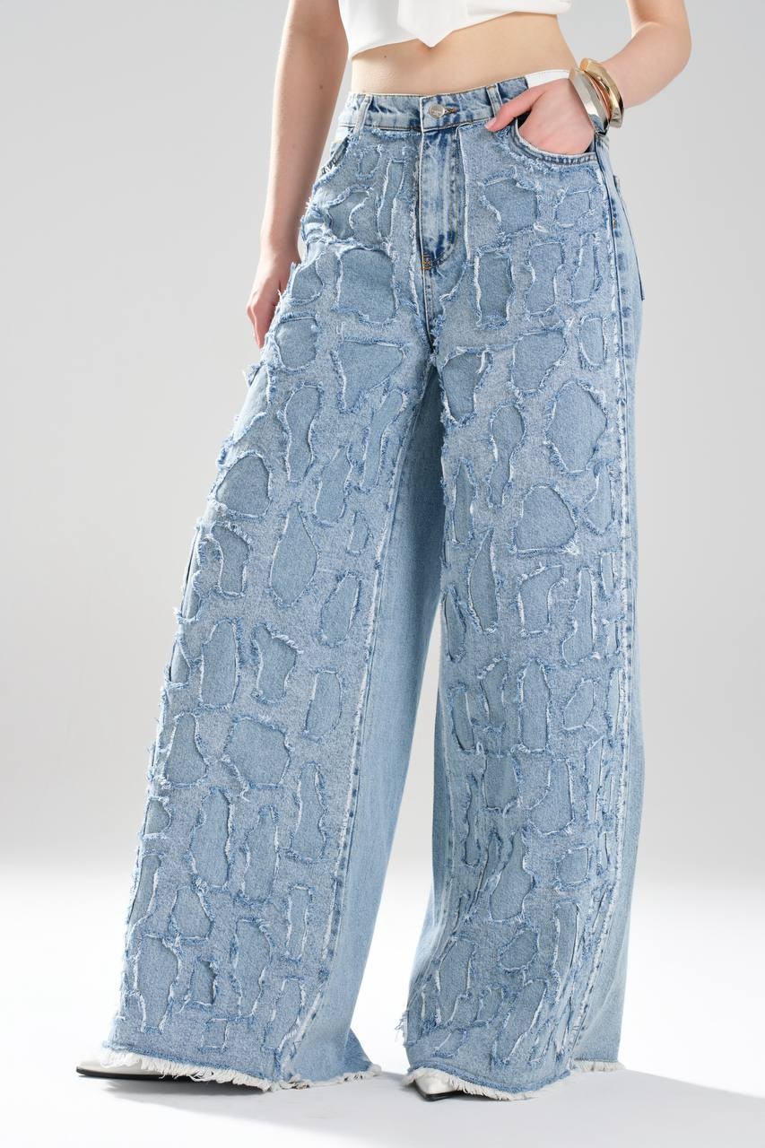 Kadın Denim Aplikeli Tasarım Palazzo Jean