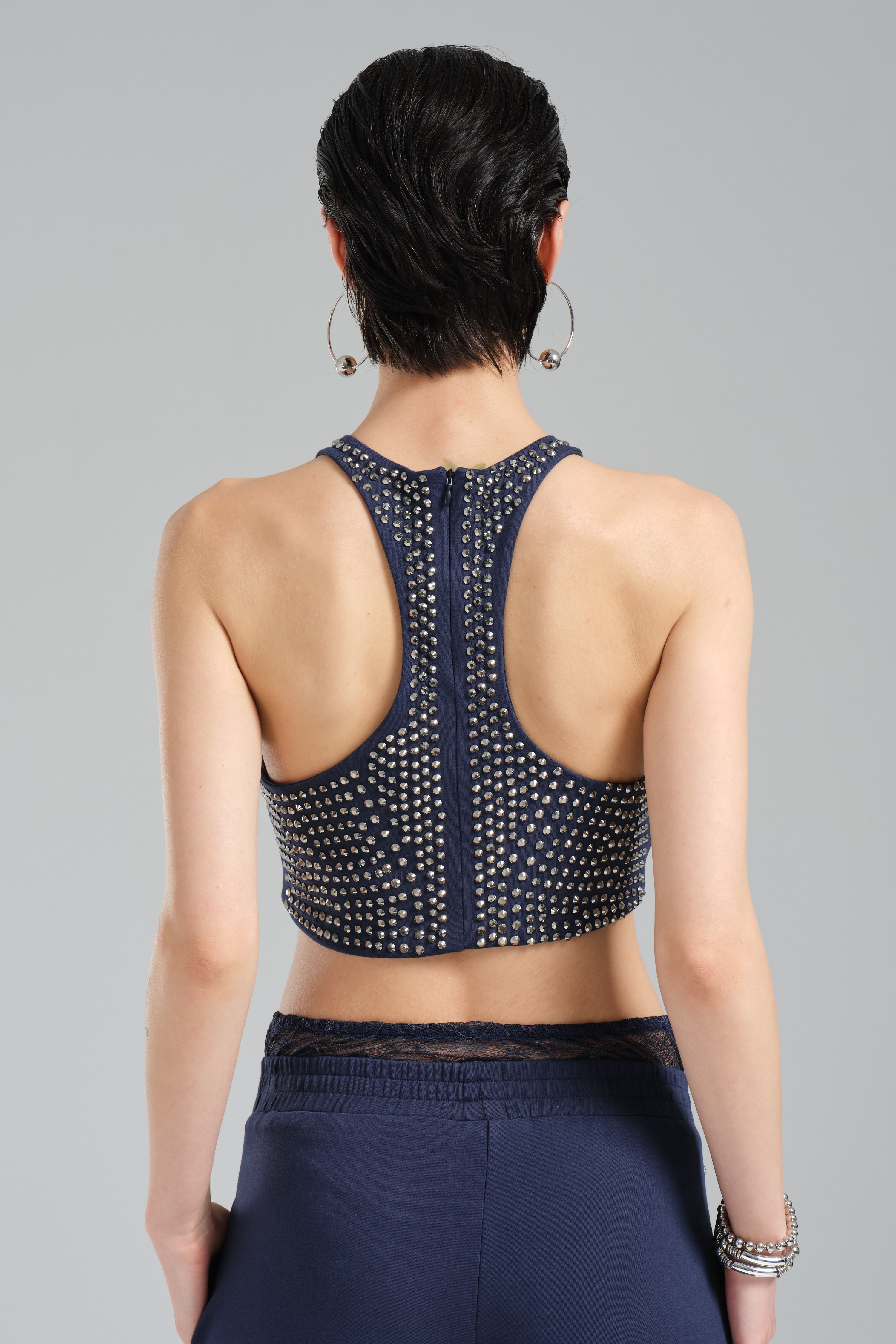 Women's Stone Knitted Fabric Slim Fit Design Crop Blouse