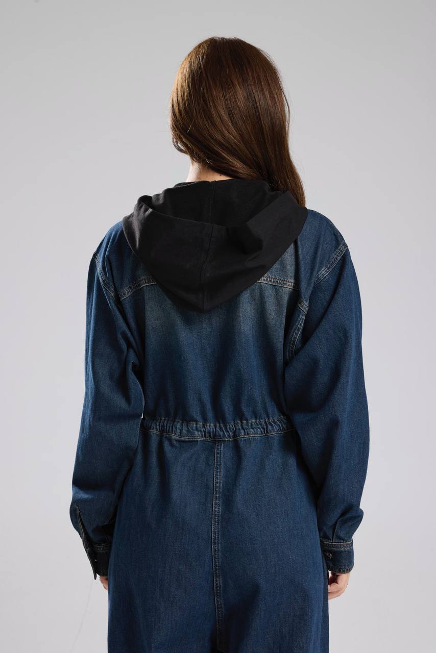 Kadın Denim Kumaş Ve Örme Kumaş Garnili Tulum