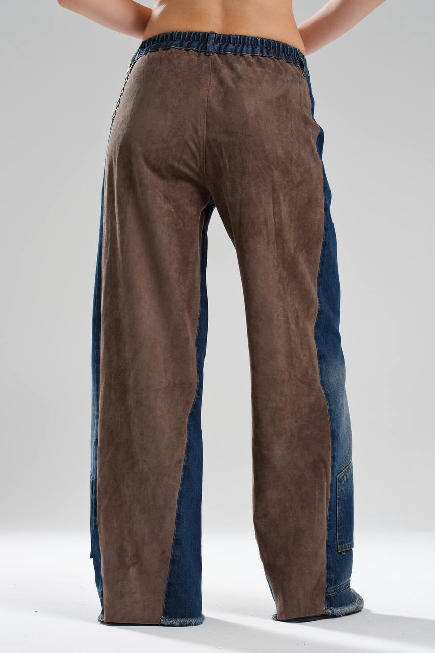 Kadın Süet Kumaş Garnili Zincir Detaylı Tasarım Pantolon