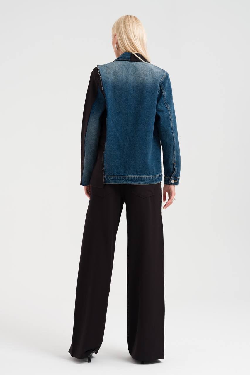 Denim Kumaş Garnili Kadın Tasarım Bol Paça Pantolon