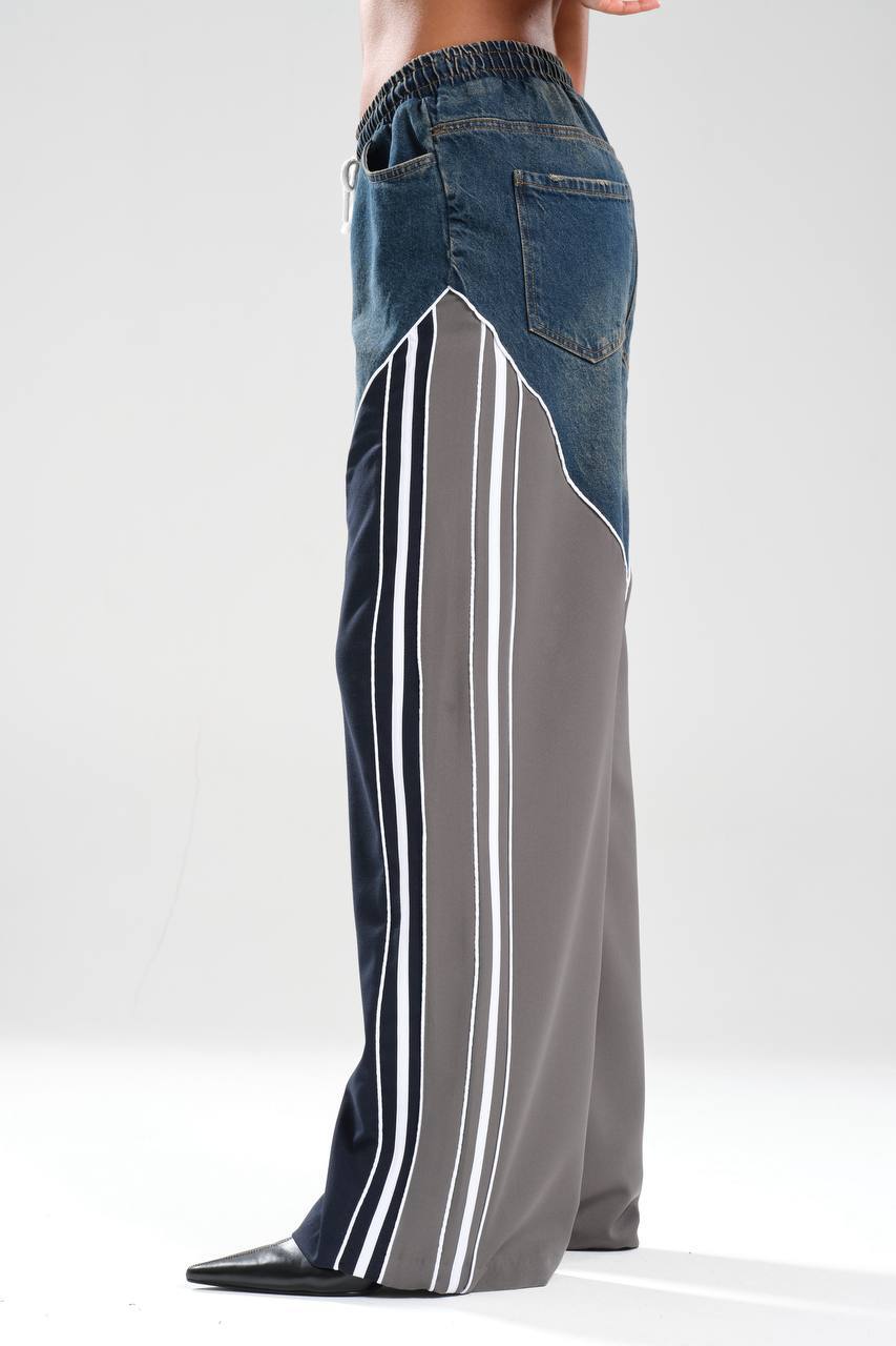 Kadın Denim Garnili Şerit Detaylı Tasarım Pantolon