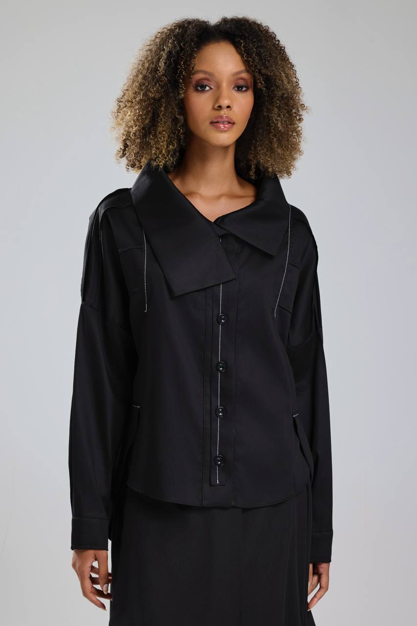 Kadın Yarasa Kollu Nervür Detaylı Tasarım Gömlek