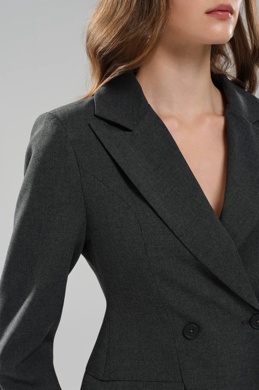 Kadın Belden Oturtmalı Formlu Kruvaze Kapamalı Tasarım Blazer Ceket