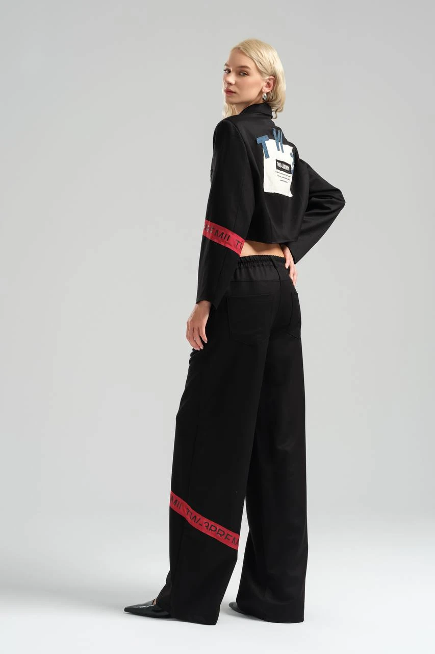 Wide Leg Trousers with Emblem Detail