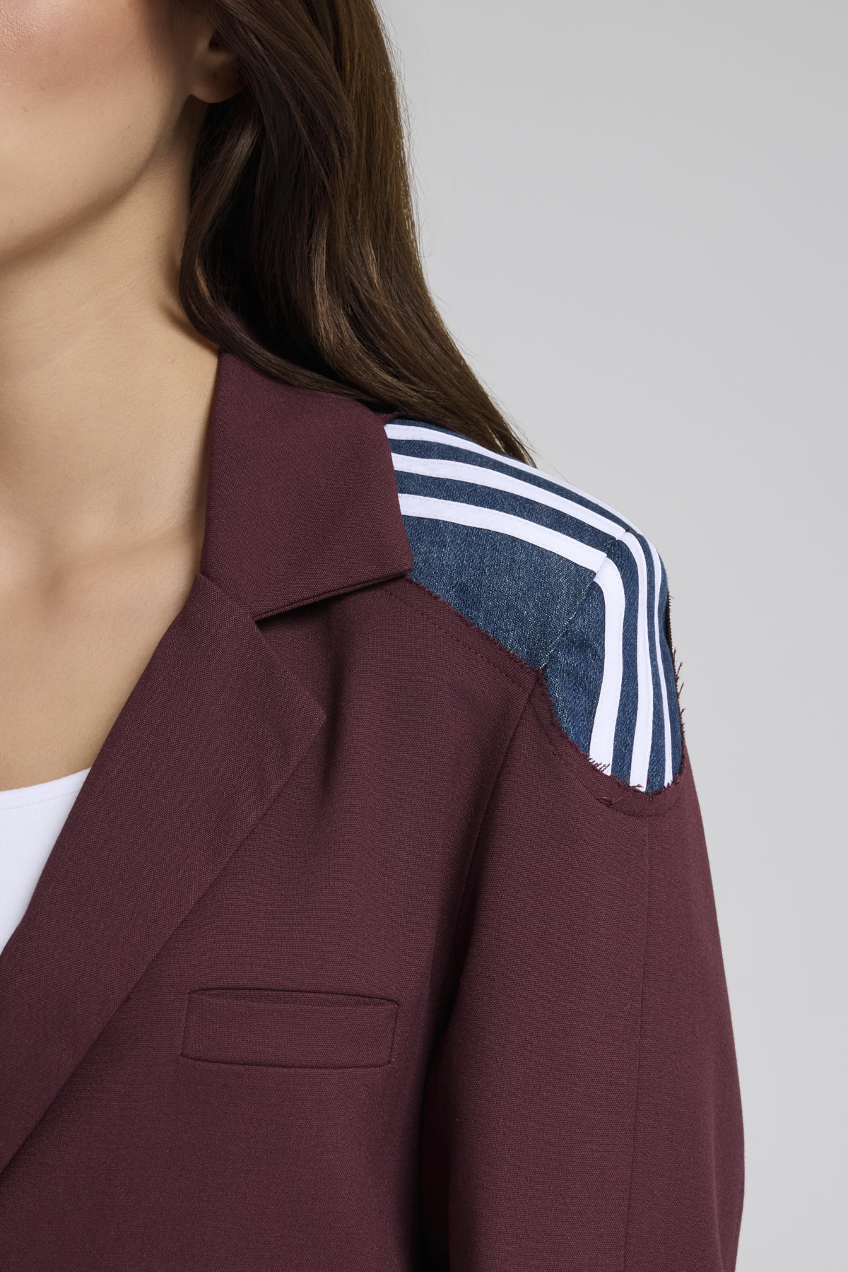 Kadın Denim Garnili Şerit Detaylı Tasarım Blazer Ceket