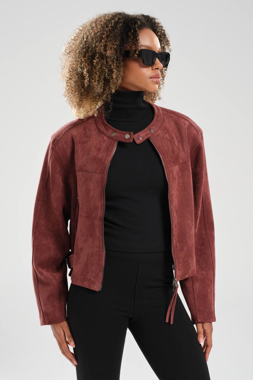 Kadın Süet Kumaş İçi Astarlı Önü Fermuarlı Tasarım Ceket