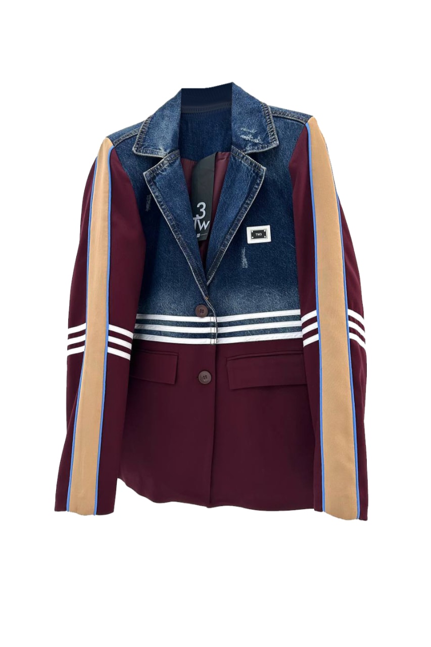 Kadın Denim Kumaş Garnili Şerit Detaylı Tasarım Blazer Ceket