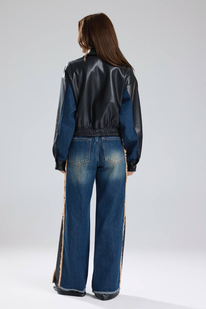 Kadın Suni Deri Garnili Zincir Detaylı Tasarım Pantolon