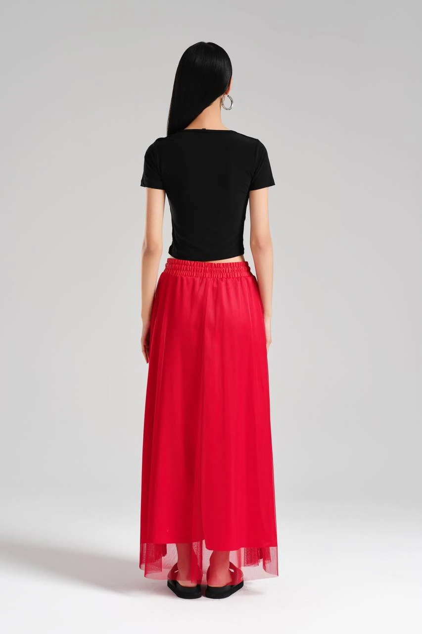 Kadın Şerit Detaylı Bel Lastikli Tasarım Etek