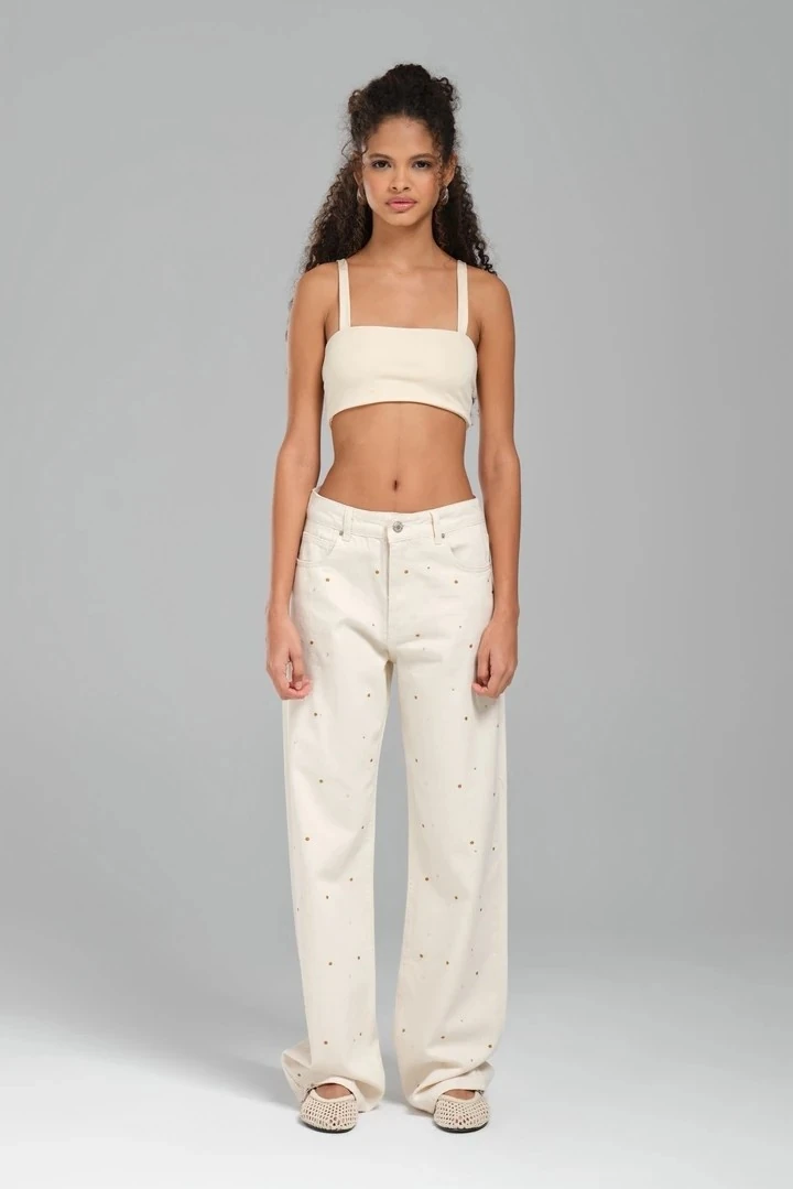 Kadın Önü Yapıştırma Taş Detaylı Tasarım Jean