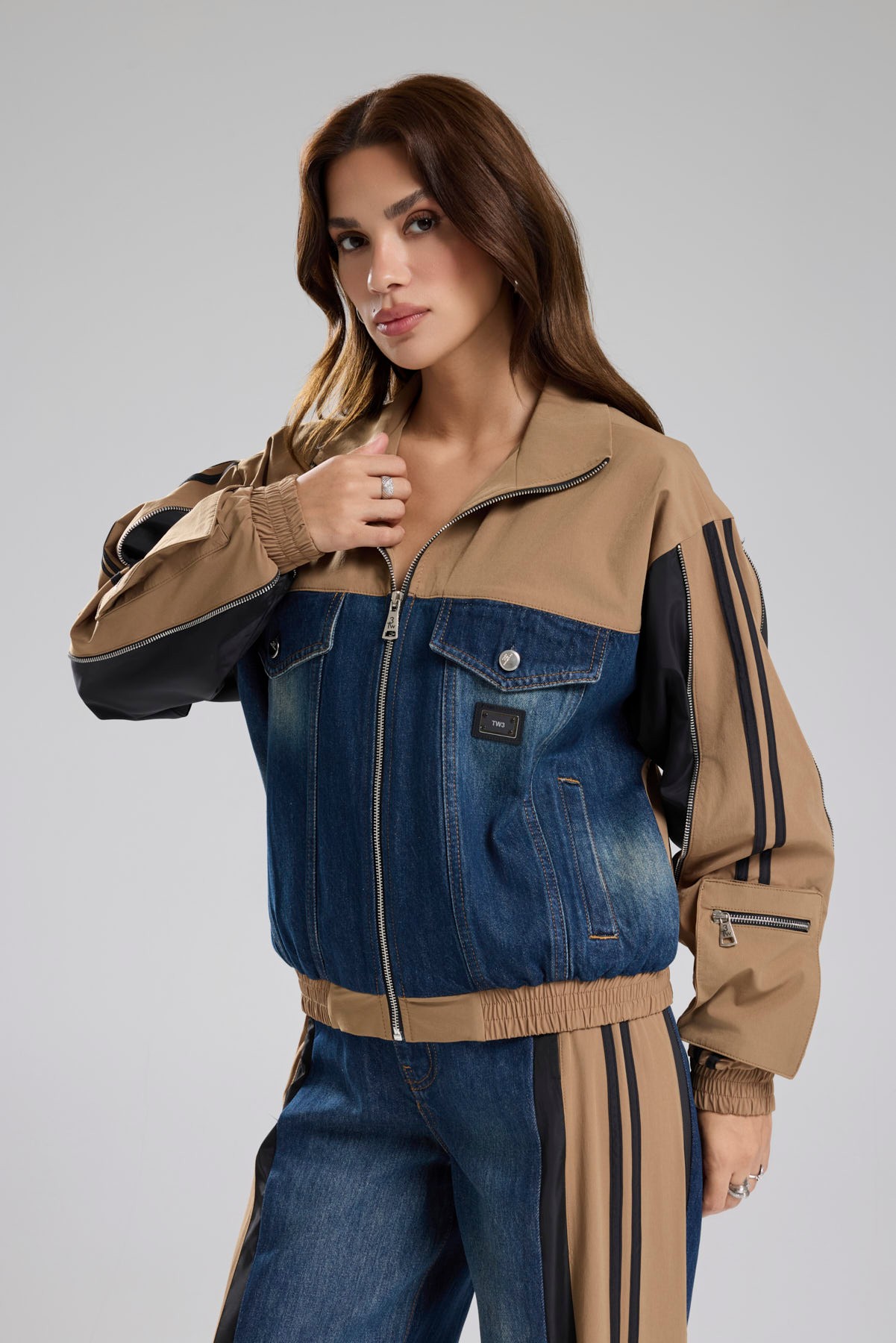 Kadın Denim Garnili Şerit DetaylıTasarım Ceket