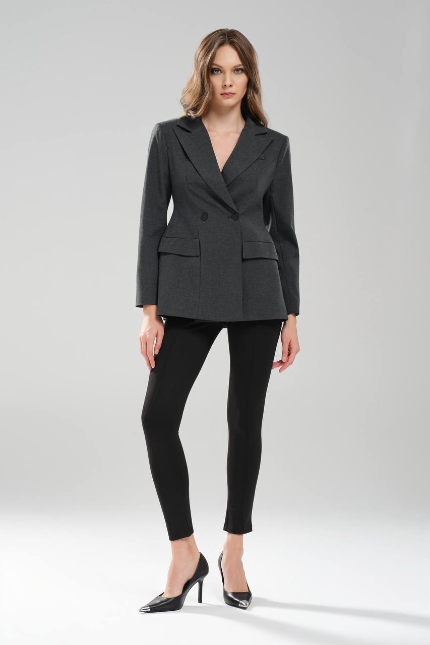 Kadın Belden Oturtmalı Formlu Kruvaze Kapamalı Tasarım Blazer Ceket