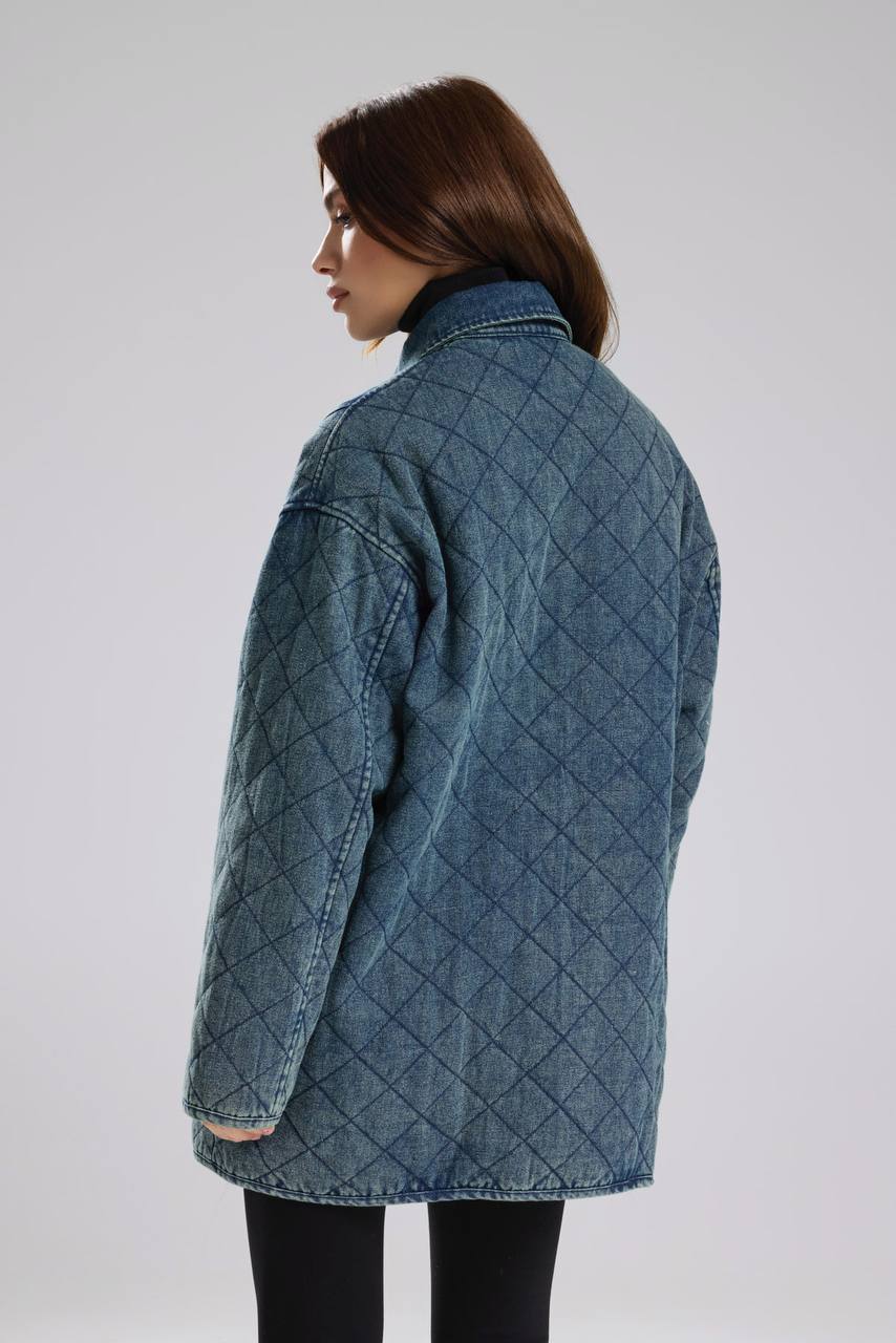 Kadın Denim Kumaş Kapitone İçi Astarlı Tasarım Mont