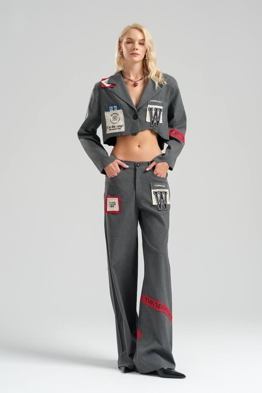 Wide Leg Trousers with Emblem Detail