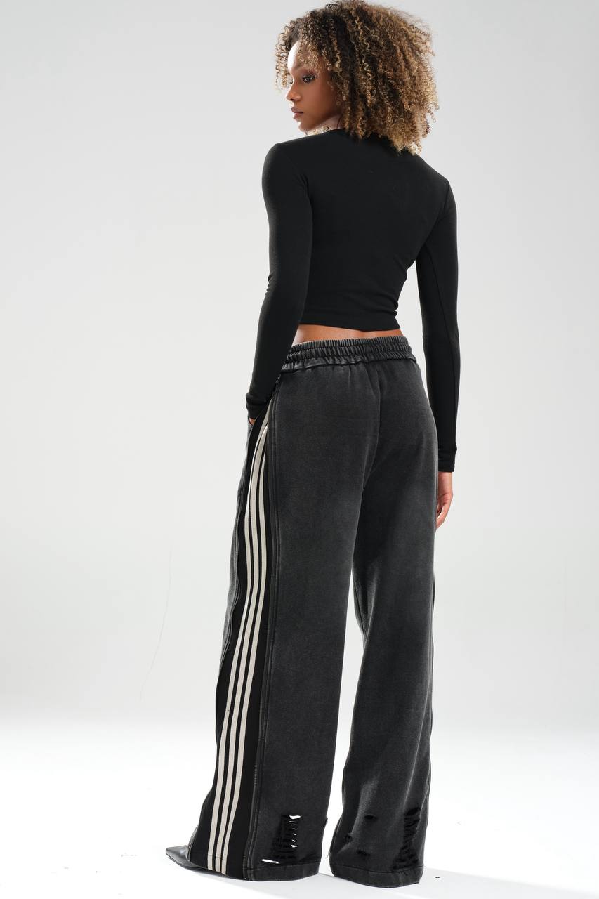 Kadın Yıkamalı Yanları Fermuar ve Şerit Detaylı Tasarım Pantolon