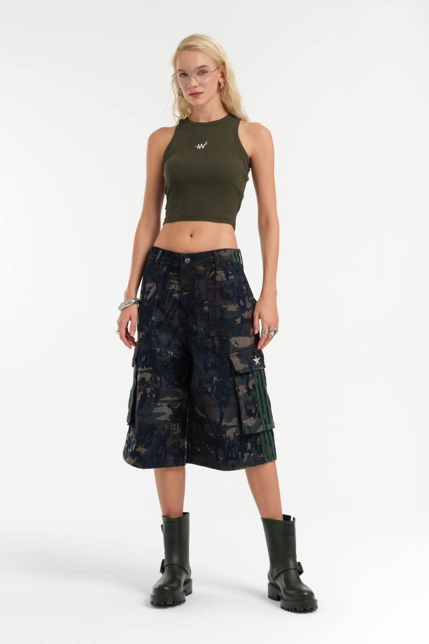 Camouflage Printed Denim Bermuda