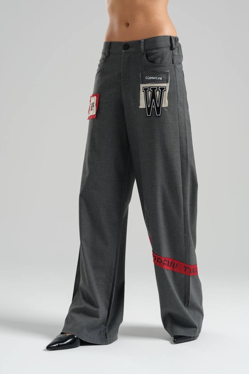 Wide Leg Trousers with Emblem Detail