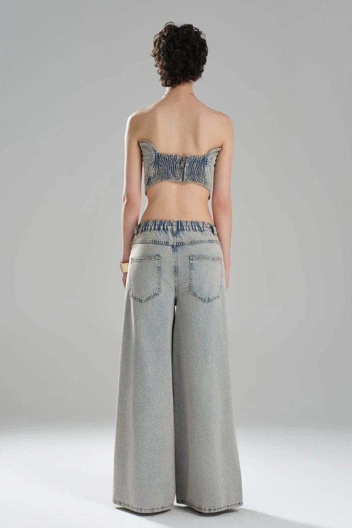 Kadın Kalp Nakışlı Tasarım Denim Palazzo Jean