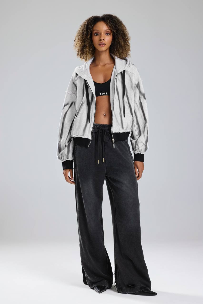 Kadın Örme Kumaş Baskı Detaylı İçi Astarlı Kapüşonlu Tasarım Ceket