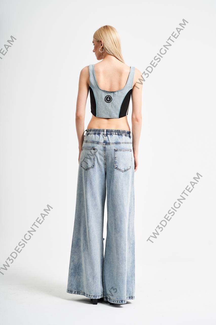 Denim Kumaş Tasarım Kadın Crop