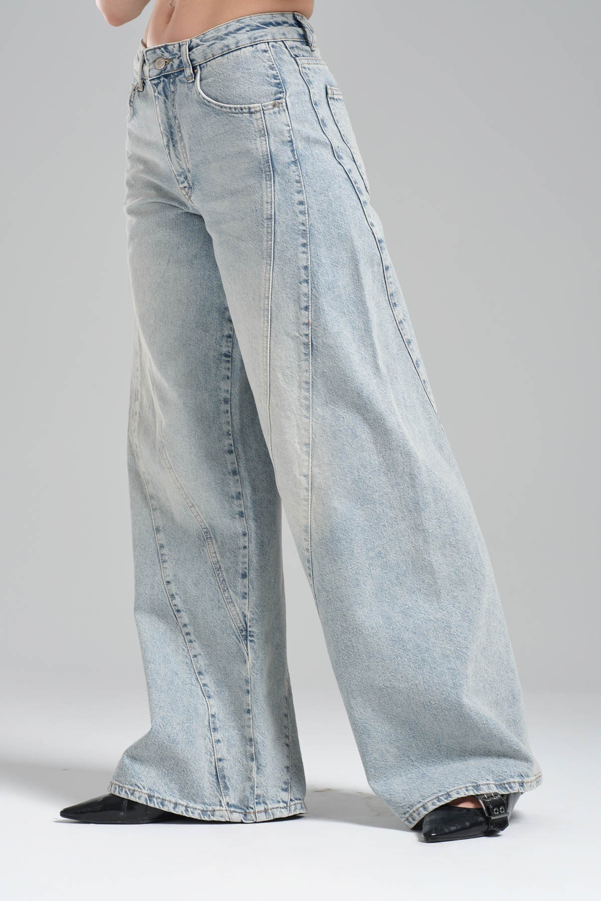 Kadın Mavi Kot Rengi Palazzo Fit %100 Koton Denim Jean