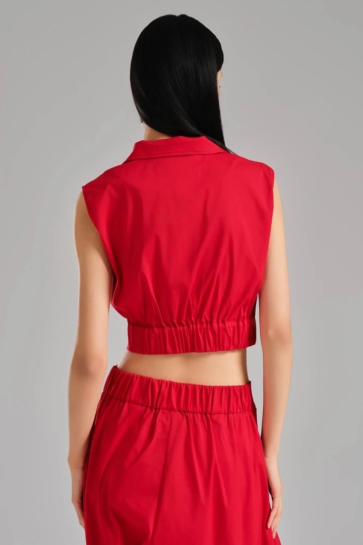 Women's Double Breasted Closure Design Crop Blouse