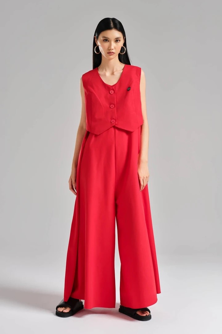 Women's Vested Two Piece Designed Overalls Jumpsuit