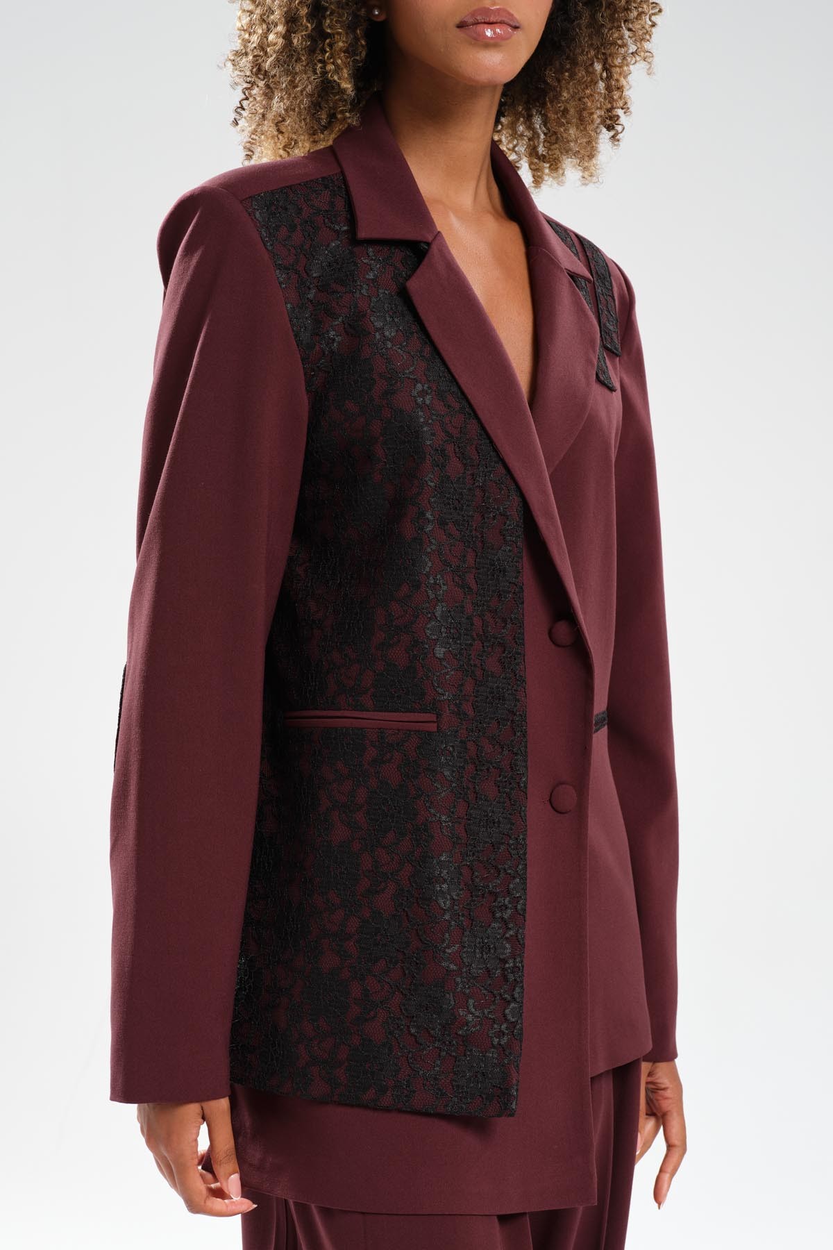 Kadın Dantel Detaylı Kruvaze Tasarım Blazer Ceket