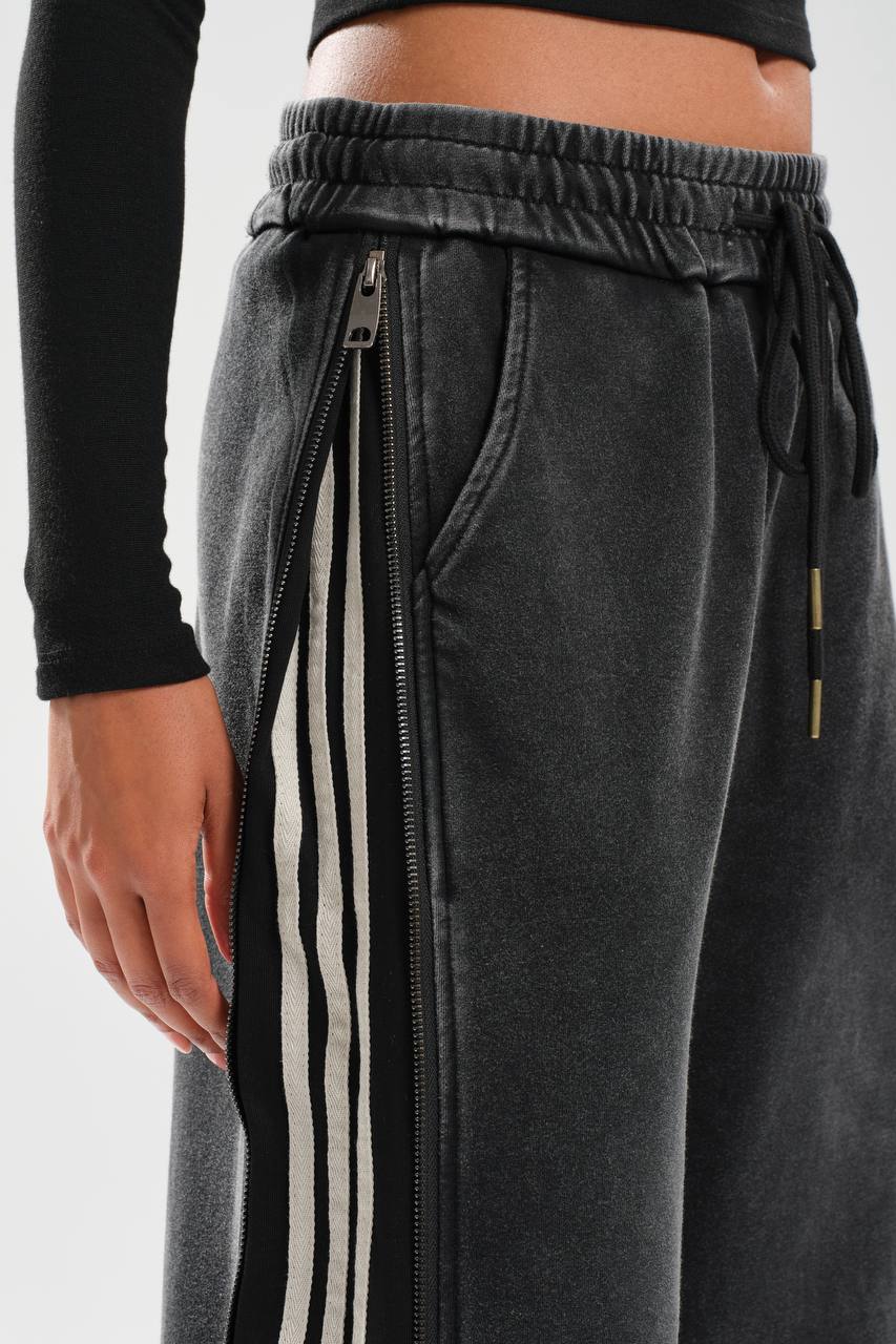 Kadın Yıkamalı Yanları Fermuar ve Şerit Detaylı Tasarım Pantolon