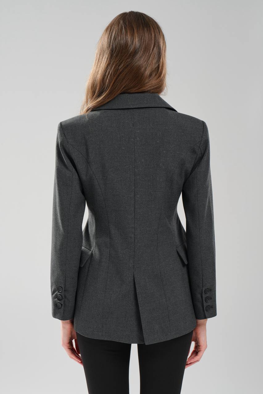 Kadın Belden Oturtmalı Formlu Kruvaze Kapamalı Tasarım Blazer Ceket